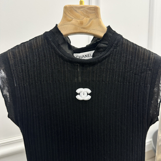 Chanel Transparan Detaylı Fitilli Siyah Bluz