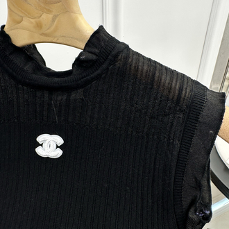 Chanel Transparan Detaylı Fitilli Siyah Bluz