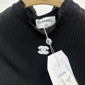 Chanel Transparan Detaylı Fitilli Siyah Bluz