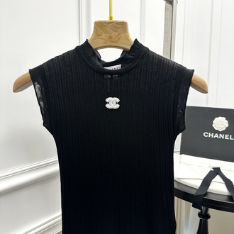 Chanel Transparan Detaylı Fitilli Siyah Bluz