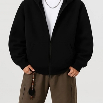 Erkek siyah oversize  kapşonlu hırka sweatshirt 
