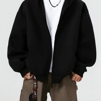 Erkek siyah oversize  kapşonlu hırka sweatshirt 
