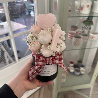 Harfli soft pembe mum buketi