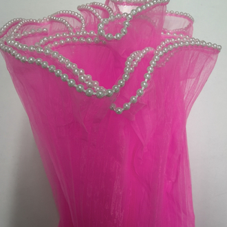28 cm Dalgalı  Boncuklu Pembe Çiçek Arkası 3,5 mt