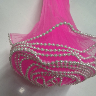 28 cm Dalgalı  Boncuklu Pembe Çiçek Arkası 3,5 mt