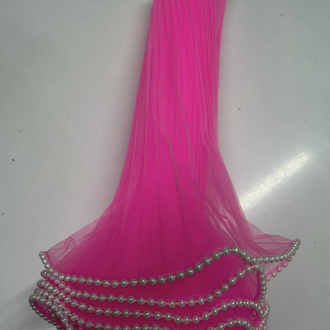 28 cm Dalgalı  Boncuklu Pembe Çiçek Arkası 3,5 mt