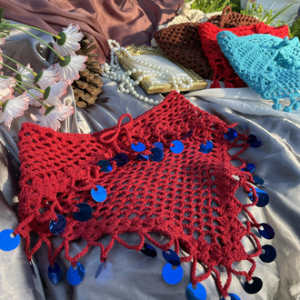Mavi pul detaylı borda mavi bandana