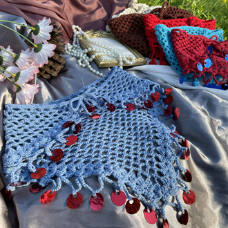 Bordo pul detaylı mavi bandana