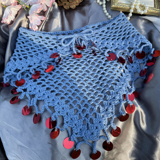 Bordo pul detaylı mavi bandana