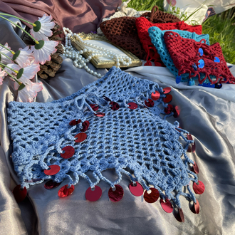 Bordo pul detaylı mavi bandana