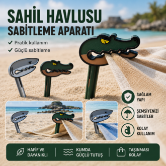 Sahil Havlusu Sabitleme Aparatı – Köpek Balığı & Timsah Tasarımlı 3D Baskı Plaj Klipsi