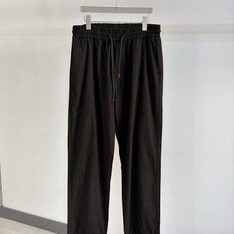 Keten Baggy Kalp Nakışlı Siyah Pantolon