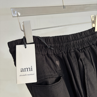Keten Baggy Kalp Nakışlı Siyah Pantolon