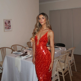 Red sequin night dress
