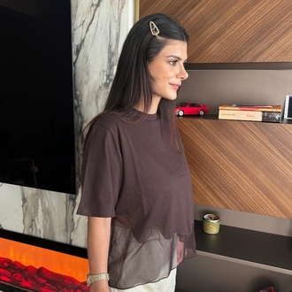 Tül detaylı tişört