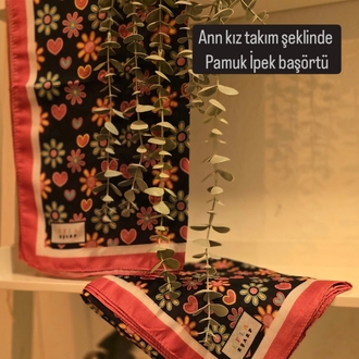 Anne kız takım...Kalp papatya siyah