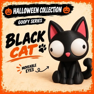 CoffeeCraft Goofy Kara Kedi - Gözleri Hareketli Şirin Model