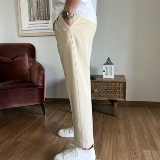 BAGGY KALIP PİLELİ KREM PANTOLON