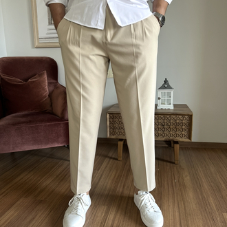 BAGGY KALIP PİLELİ KREM PANTOLON