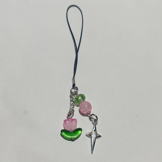pembe çiçek telefon charm