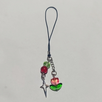 kırmızı çiçek telefon charm