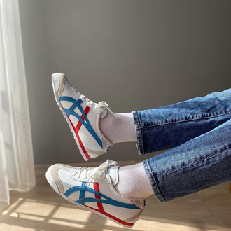 Onitsuka Tiger Mexico 66 – Krem / Mavi ve Kırmızı Detaylı Sneakers