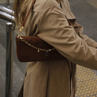 UMİ BROWN NOISE | KAHVE SÜET Baget East-West Çanta - Bag Charm Hediyeli