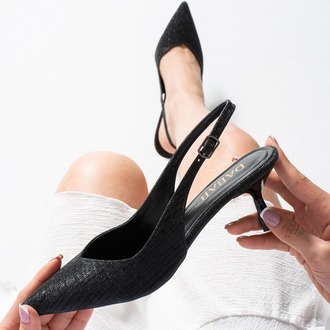 AURELIA Kadın Siyah Simli Sivri Burun Slingback 6 cm İnce Topuk Parlak Simli Abiye Ayakkabı
