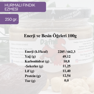 Hurmalı Fındık Ezmesi 250 Gr. - Meyveli Taneli Yoğun Kıvam