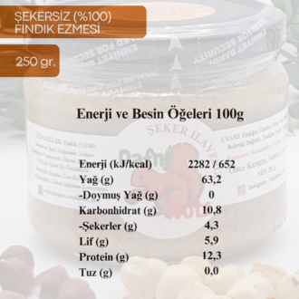 Şekersiz (%100) Fındık Ezmesi 250 Gr. - Taneli Yoğun Kıvam