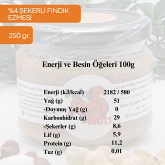 Az Şekerli Fındık Ezmesi 250 Gr. (6 Adet) - Taneli Yoğun Kıvam