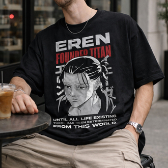 Attack on Titan Eren Founder Titan Oversize Siyah Tişört
