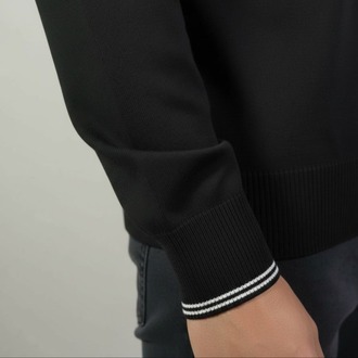 Polo Yaka Uzun Kollu Erkek Sweat-SİYAH