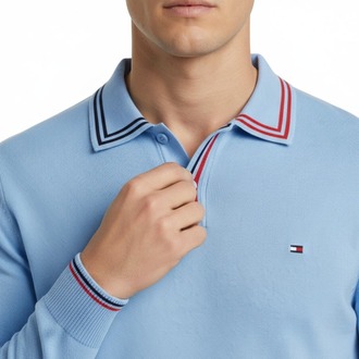 Polo Yaka Uzun Kollu Erkek Sweat-MAVİ