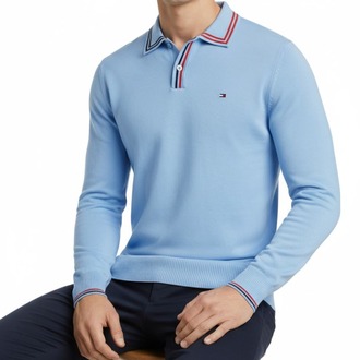 Polo Yaka Uzun Kollu Erkek Sweat-MAVİ