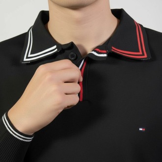 Polo Yaka Uzun Kollu Erkek Sweat-SİYAH
