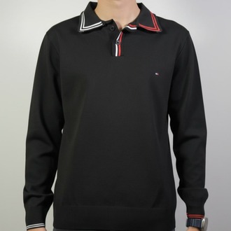 Polo Yaka Uzun Kollu Erkek Sweat-SİYAH