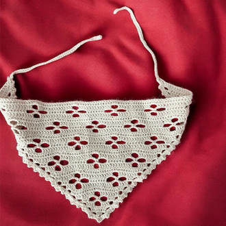 Krem Rengi Çiçekli Bandana