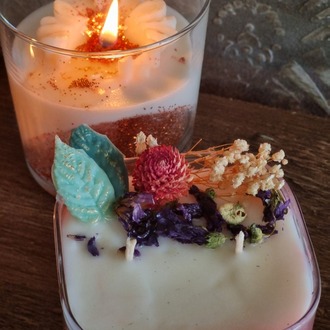 Fresh Kokulu Doğal Mum – El Yapımı Soya Wax Mum, Kuru Çiçekler ve Mum Çiçek Detaylı