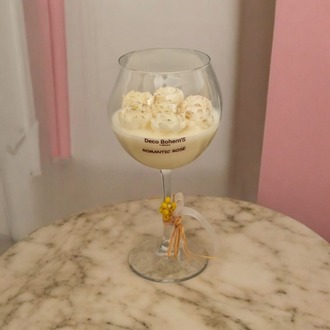 Gül Kokulu Beyaz Çiçekli Kadeh Mum-El Yapımı Lüks Dekoratif Mum-Soya Wax Mum 