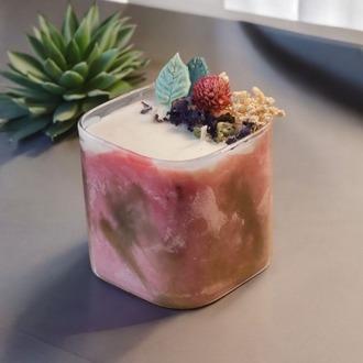 Fresh Kokulu Doğal Mum – El Yapımı Soya Wax Mum, Kuru Çiçekler ve Mum Çiçek Detaylı