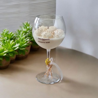 Gül Kokulu Beyaz Çiçekli Kadeh Mum-El Yapımı Lüks Dekoratif Mum-Soya Wax Mum 