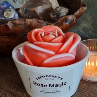 Beyaz Kasede Gül Kokulu Soya Mum,Dekoratif Hediye,Vegan Mum
