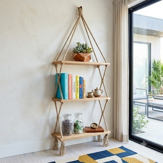 DegaTasarım Boho 3 Katlı Halatlı Duvar Rafı