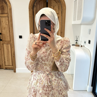 Gigi Desenli Şifon Elbise Gülkurusu