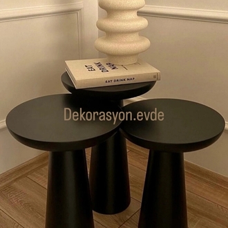 SİYAH 3LÜ MANTAR SEHPA SETİ