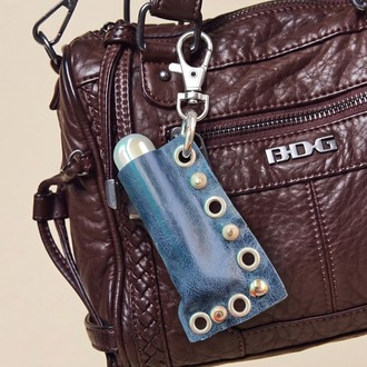 Blue Leather Lighter and Lip Gloss Case