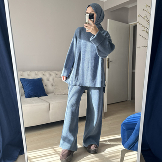 Örgü triko takım (indigo)