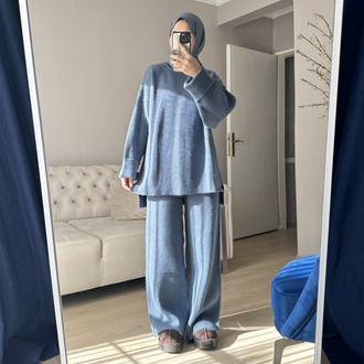 Örgü triko takım (indigo)