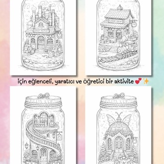 Kavanoz İçinde Fantastik Evler Boyama Kitabı (A407)